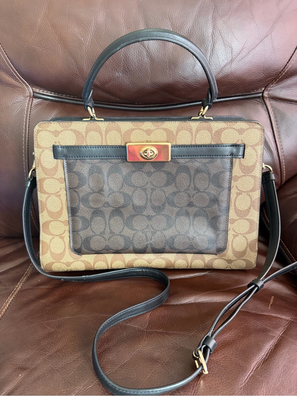 Coach Brown/Tan Signature Canvas Top-Handle Satchel